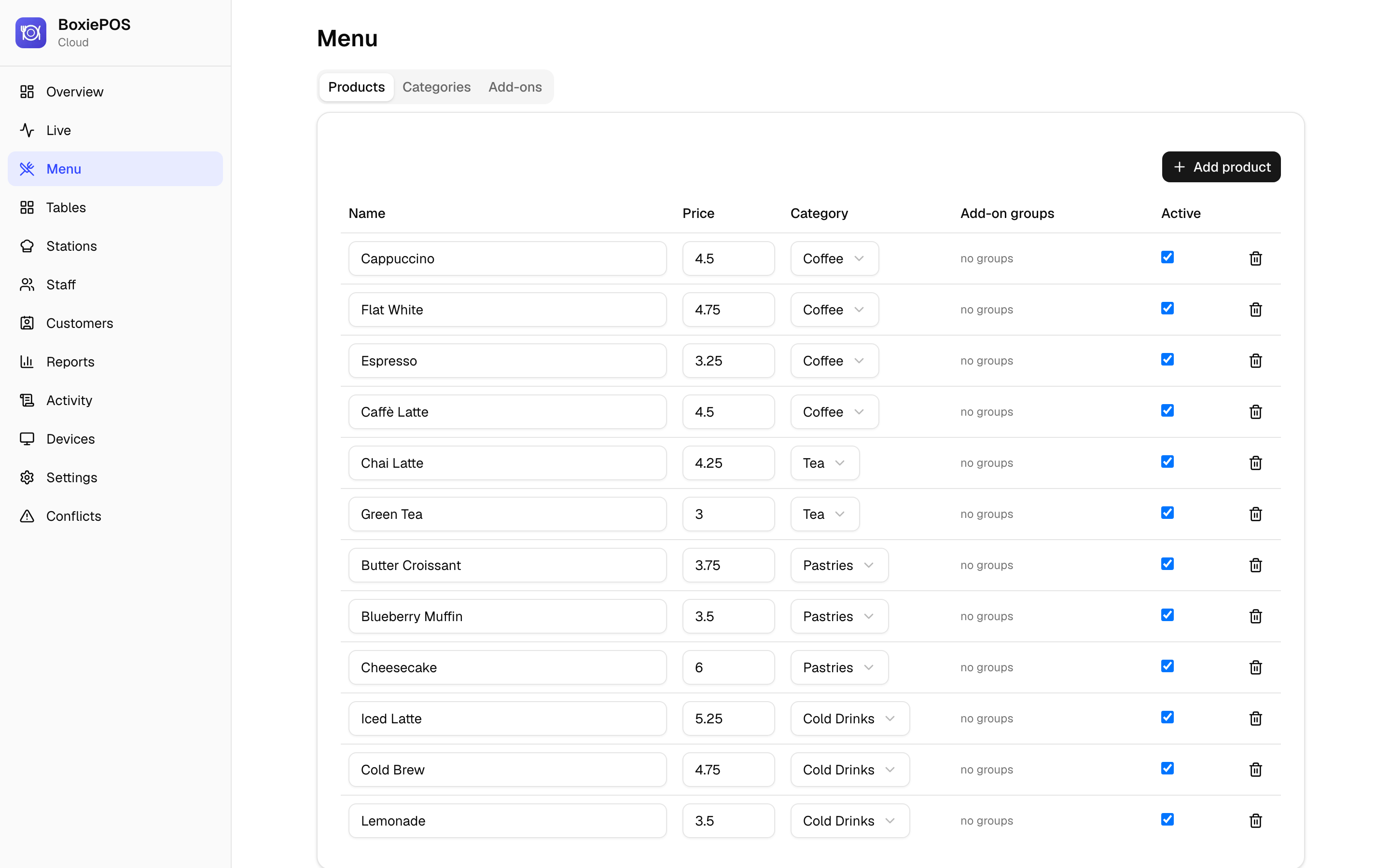 Boxie POS cloud — remote menu editor
